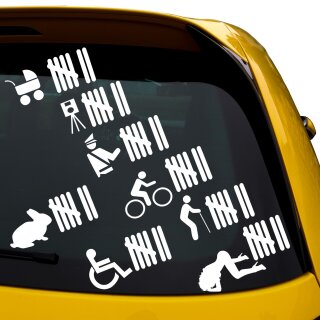 Strichlisten Aufkleber Set Blitzer, Sex, Polizeikontrollen, Hasen, Autosticker KUPFER innen