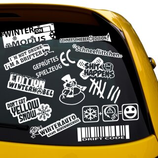 12 Winter Aufkleber Set Tuningsticker, Schneeflitchen Drift Winterreifen allrad DUNKELGR&Uuml;N innen