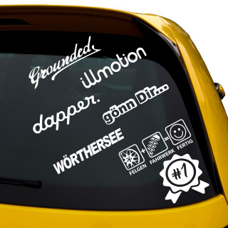 7 Auto Aufkleber W&ouml;rthersee, g&ouml;nn Dir, Illmotion, Dapper,Grounded,  Nr 1, Fahrwerk Felgen HELLGRAU innen