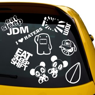 16 Aufkleber Auto Tuingsticker Set  #DATBOOTY, SHIFT, +5hp, dope, haters love me, bruh.,bye felicia!, chillest, braggers, legithness., boost loading SCHWARZ au&szlig;en